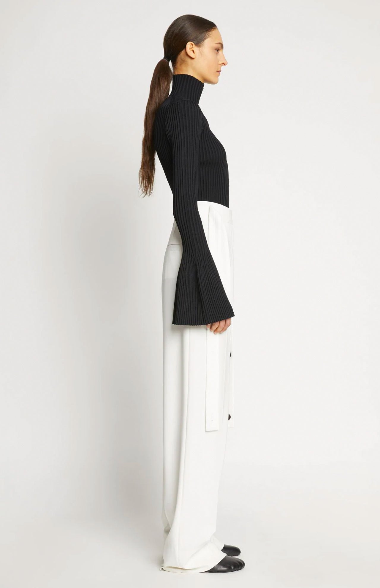 Proenza Viscose Rib Zip Sweater Black Side Profile Model Image (6933091156083)