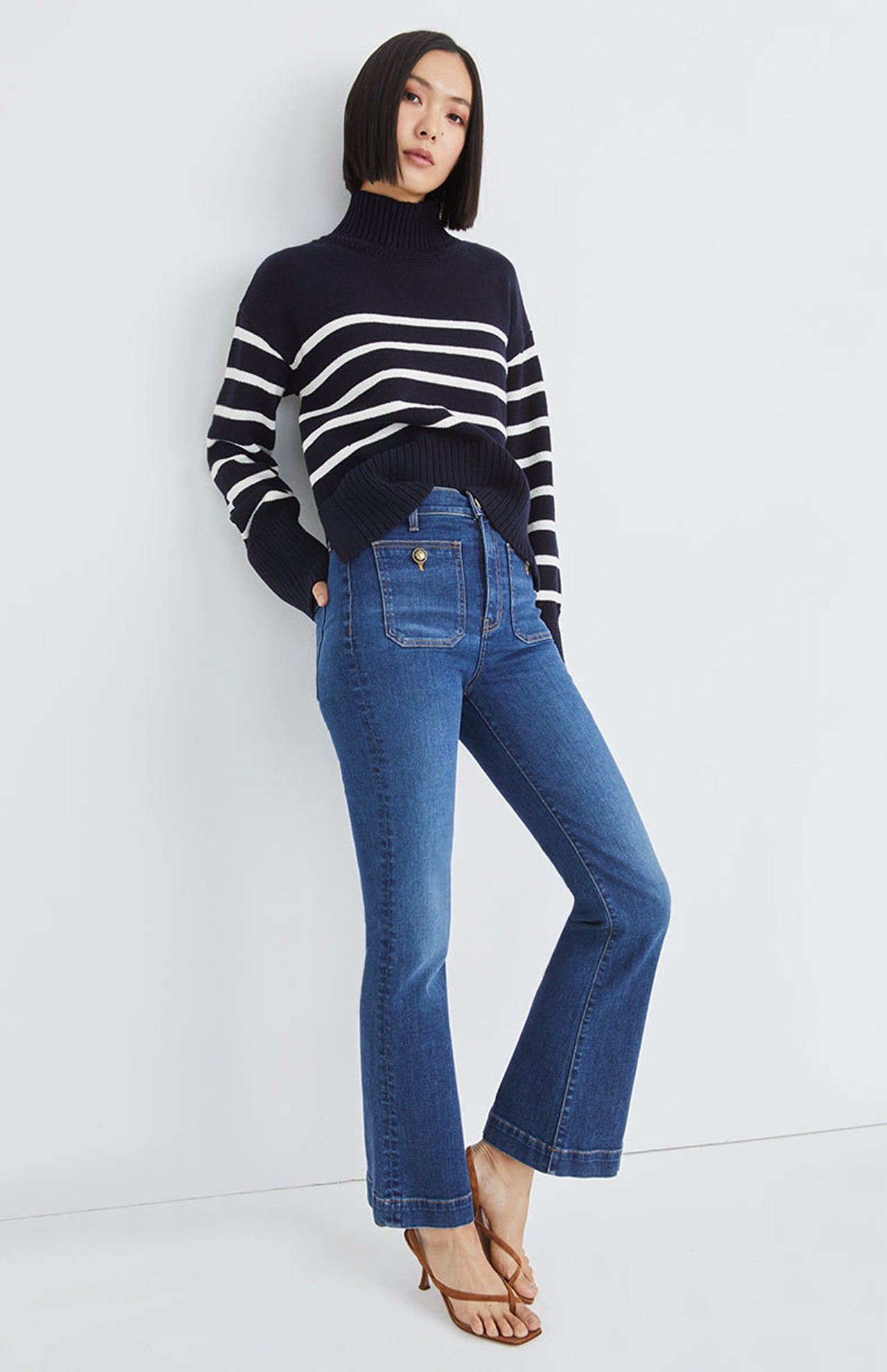Veronica Beard Carson High Rise Ankle Flare Front Full Body Model Image (7019813339251)