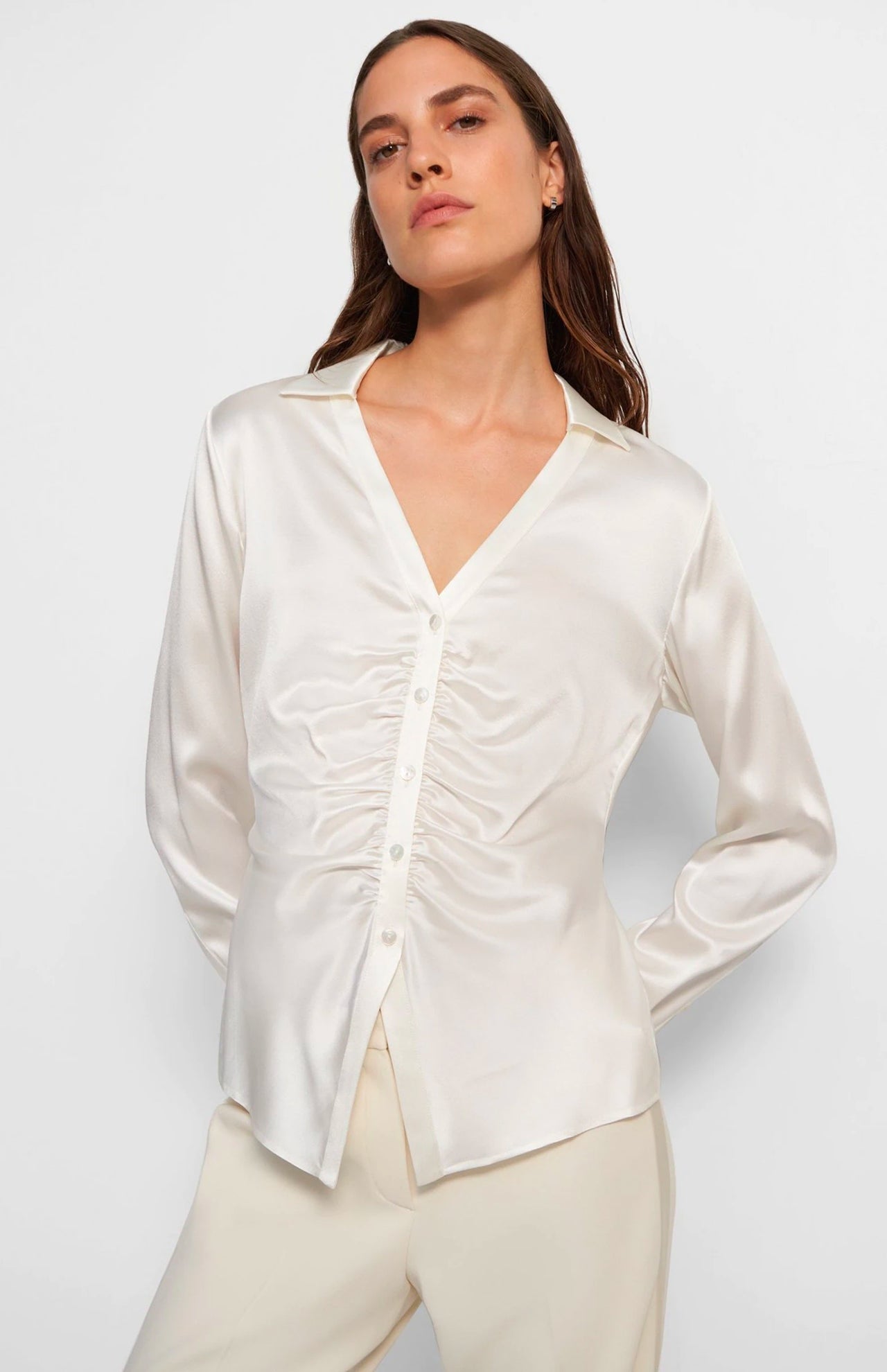 Ruched Button Down Shirt (6998736797811)