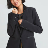 Veronica Beard Iconic Scuba Dickey Jacket Black Front Cropped Model Image (7007038996595)