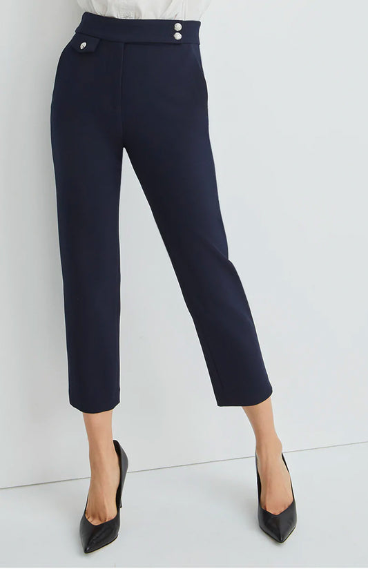 Veronica Beard Renzo Pant Navy Sliver Front Cropped Model Image (7007039225971)