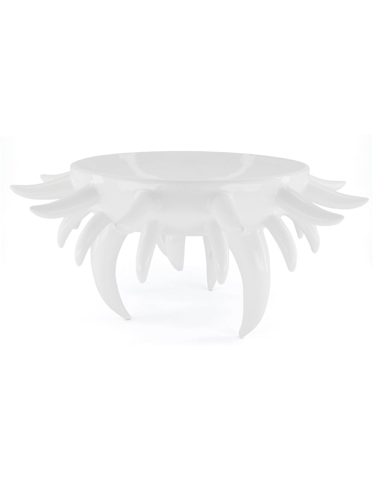 The Medium Horned Bowl Vessel by MT OBJECTS is a sculptural white ceramic piece with curved, horn-like extensions, inspired by Mexican design—ideal for adding modern artistic flair to your home decor.