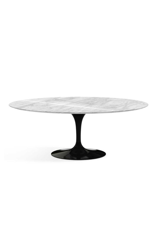 Herman Miller Saarinen Dining Table 78" Oval with Black Base and Marble Top Image (6605647970419)