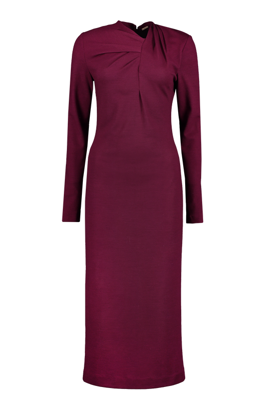 Long Sleeve Draped Dress in Wool Jersey (6921052455027)