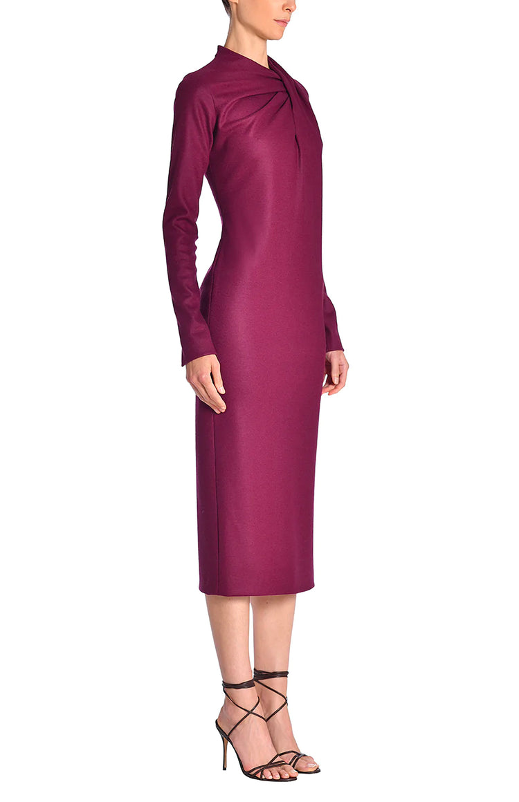 Long Sleeve Draped Dress in Wool Jersey (6921052455027)