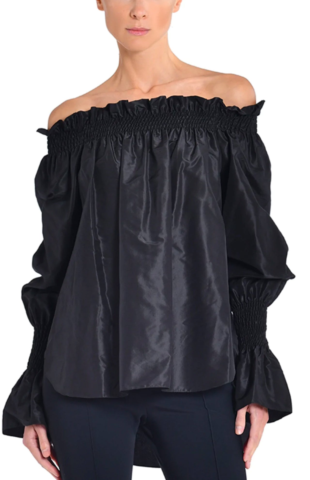 Silk Taffeta Smock Waist Top (6990553383027)