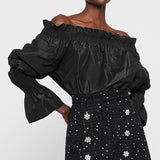 Silk Taffeta Smock Waist Top (6990553383027)