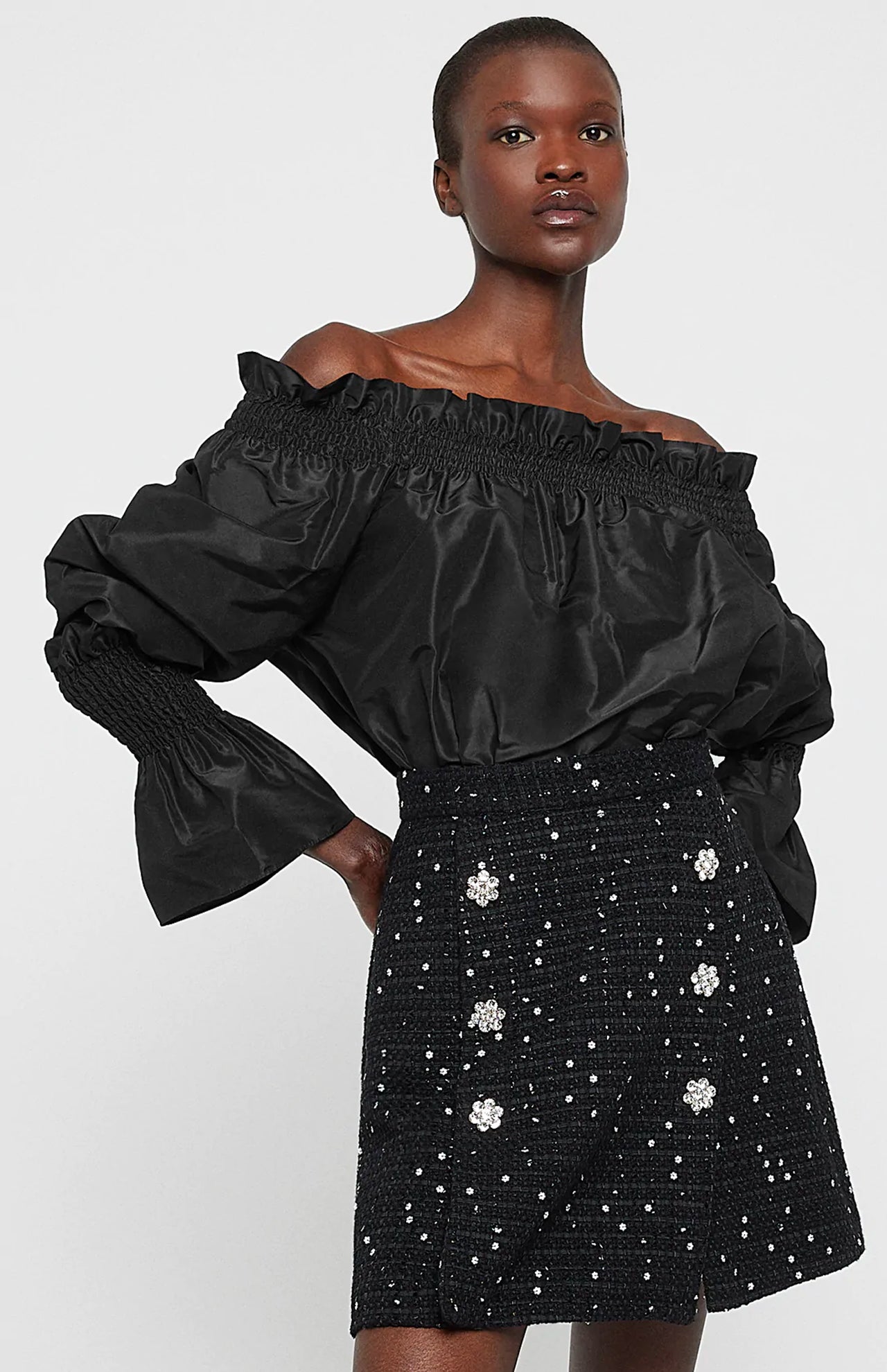 Silk Taffeta Smock Waist Top (6990553383027)