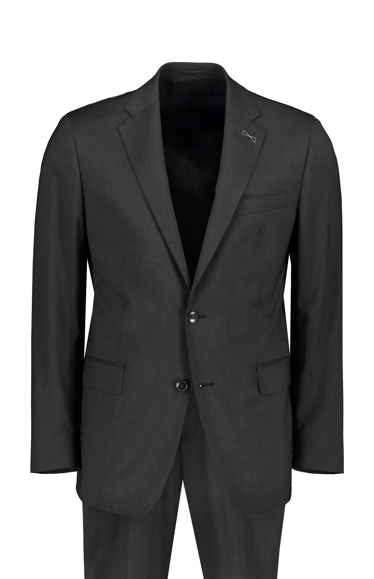 Atelier Munro Stretch Wool Suit Charcoal Front Mannequin Image (6998653534323)