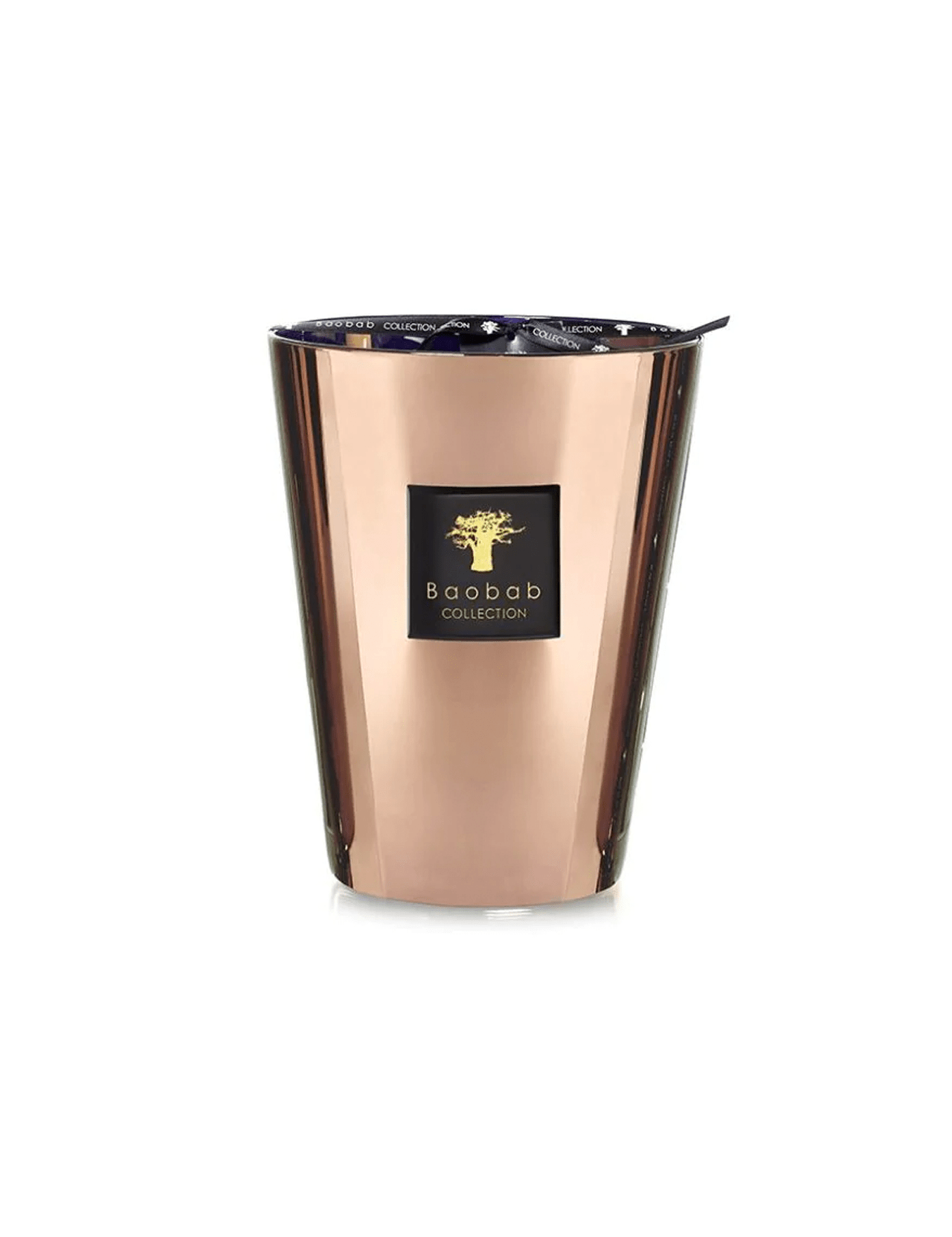 The BAOBAB COLLECTION Candle Les Exclusives Cyprium features hand-poured wax in a metallic gold finish, with a black label and gold tree logo, displayed against a white background.