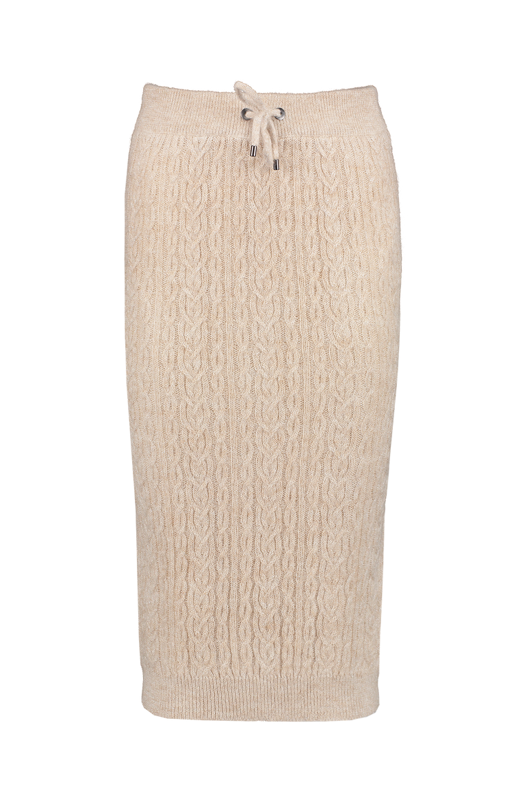 Brunello Cucinelli Mohair Cable Knit Skirt Oatmeal Front Mannequin Image (6917985796211)