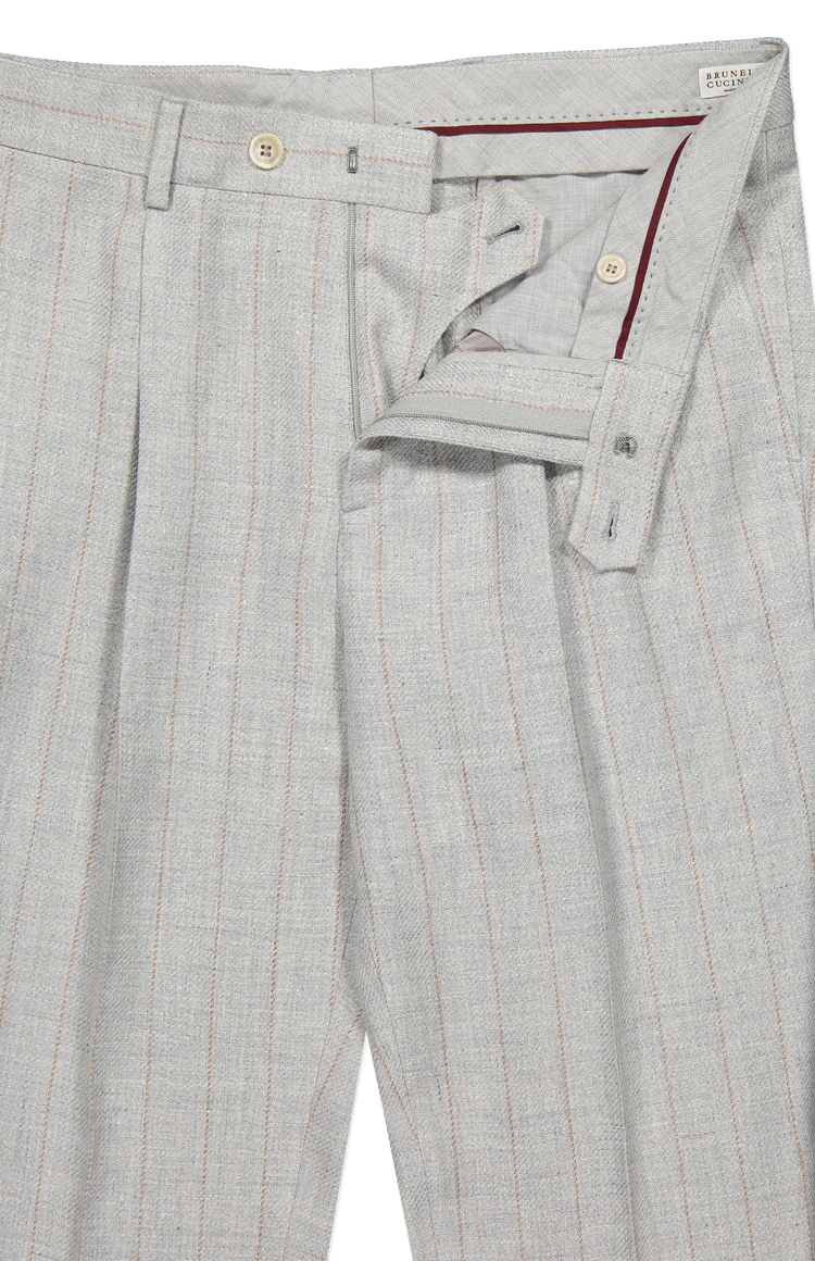 Brunello Cucinelli Single Pleat Pant Front Detail Image (7083631607923)