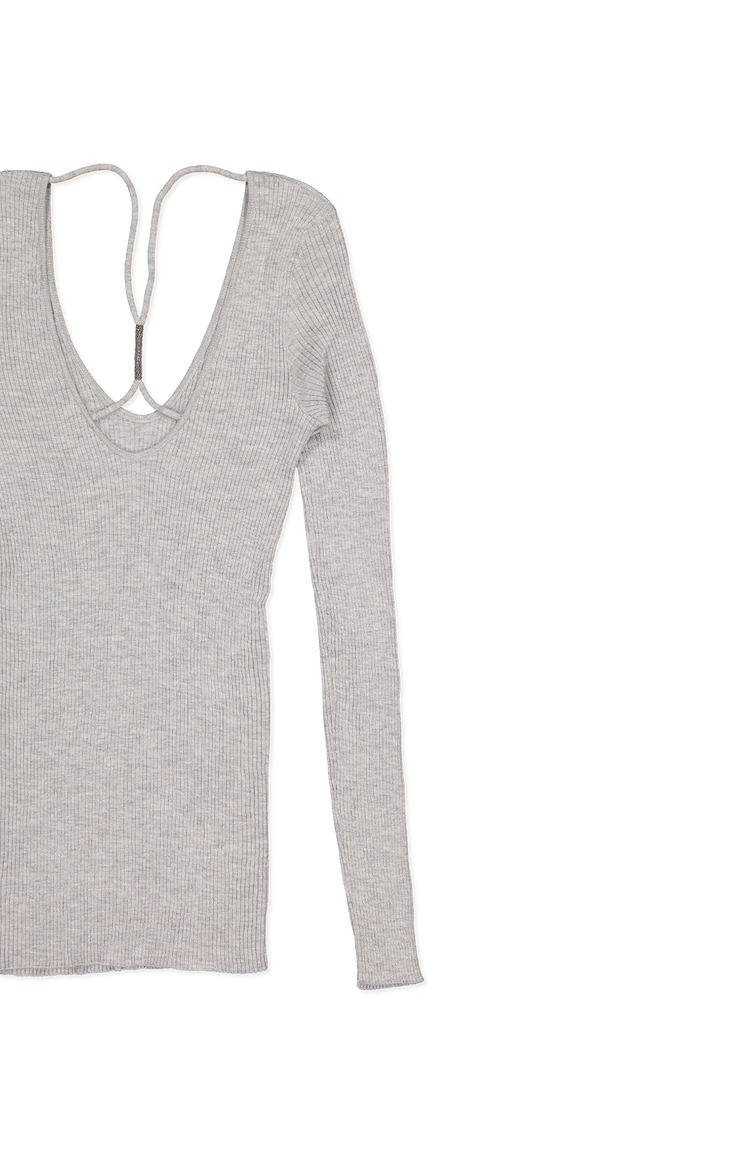 Brunello Cucinelli V Neck Long Sleeve Sweater Back Flat Lay Image (6917977407603)