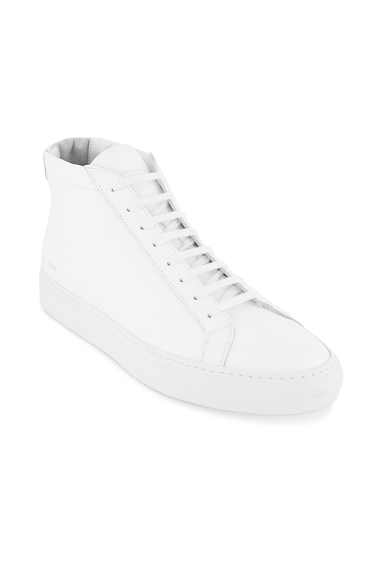 Angled view image of Common Projects Original Achilles Mid Sneaker Leather White (600644222987)