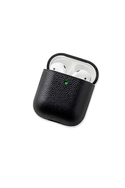 Courant Airpods Leather Case Black Open Detail Image (6604412944499)