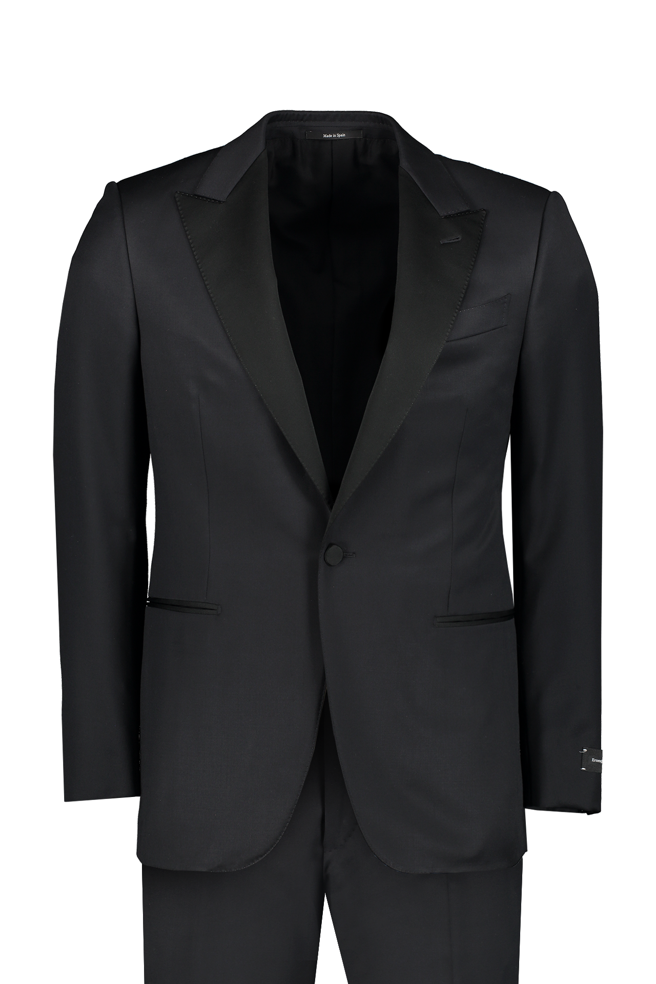 Zegna Micronsphere Tuxedo Black Front Mannequin Image (4371186450547)