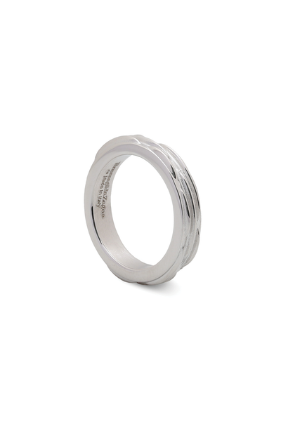 アクセサリー inorganic silver ring Ermenegildo Zegna Men's Rhodium Plated Textured Ring | A.K.