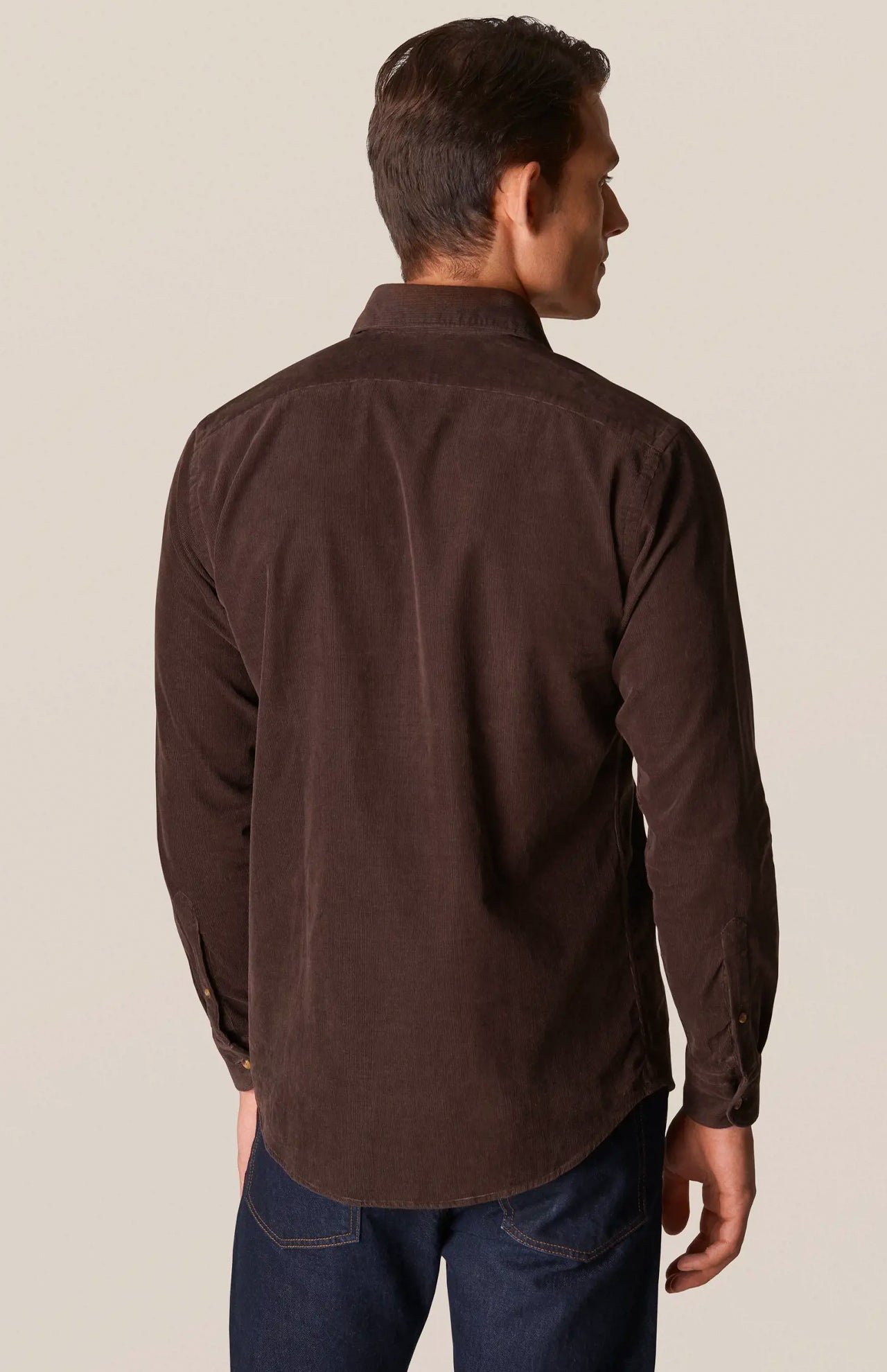 Eton Babycord Shirt Dark Brown Back Model Image (6919758250099)