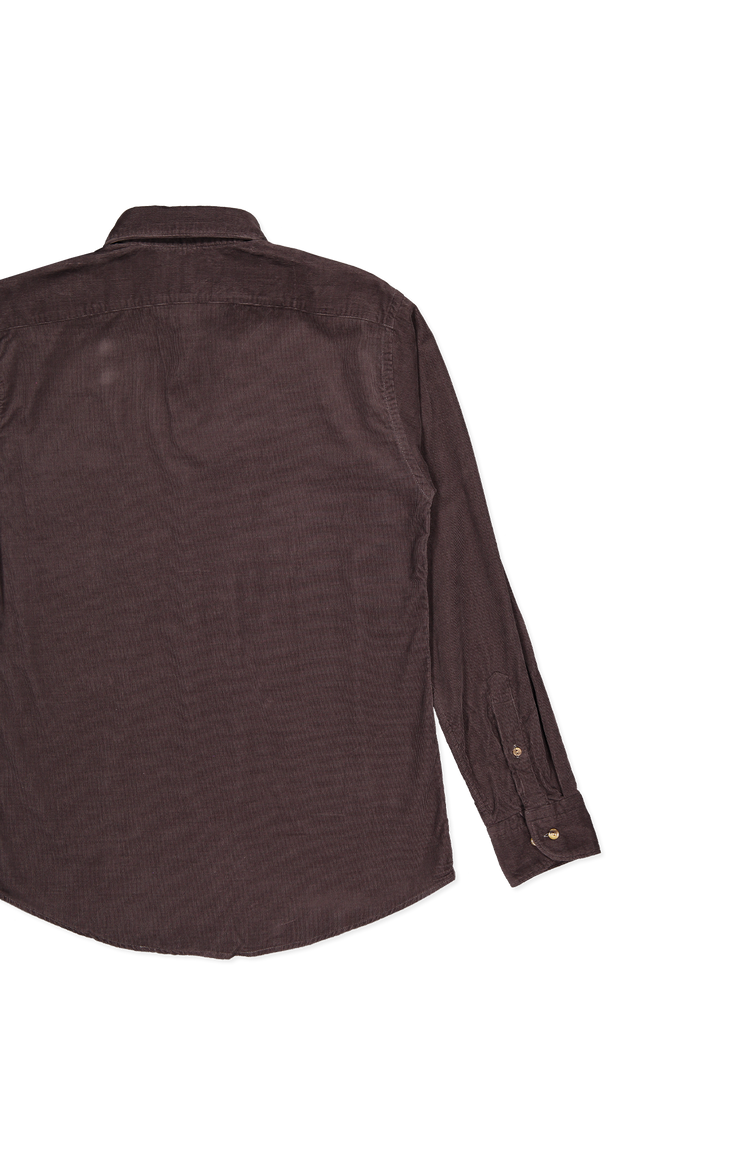 Eton Babycord Shirt Dark Brown Back Flat Lay Image (6919758250099)