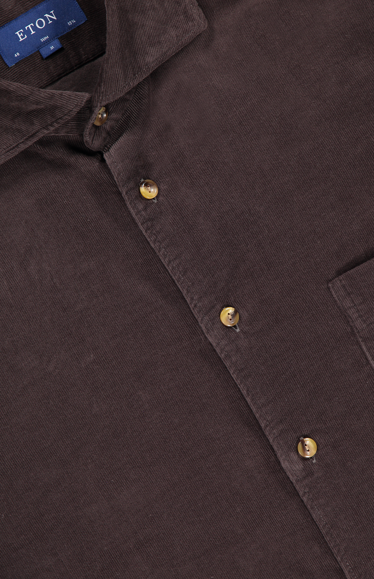 Eton Babycord Shirt Dark Brown Top Detail Image (6919758250099)