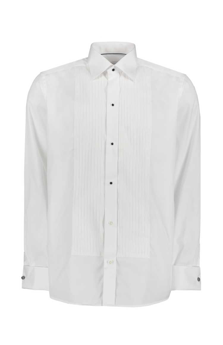 Eton Bibbed Tuxedo Shirt in White with Contrast Buttons - Mannequin Image (4441564741747)