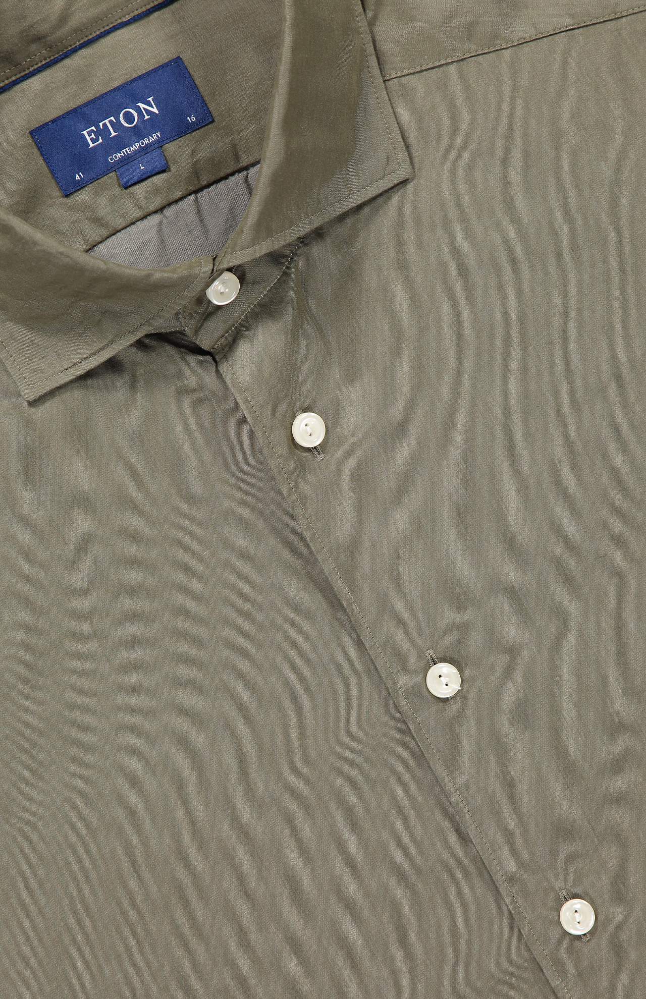 Eton Cotton Tencel Contemporary TShirt Green Collar Detail Image (7004978479219)