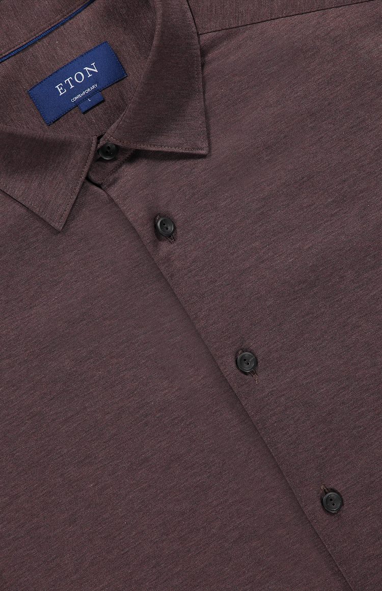 Eton Jersey Contemporary Shirt in Dark Brown - Collar Detail Image (6919758315635)