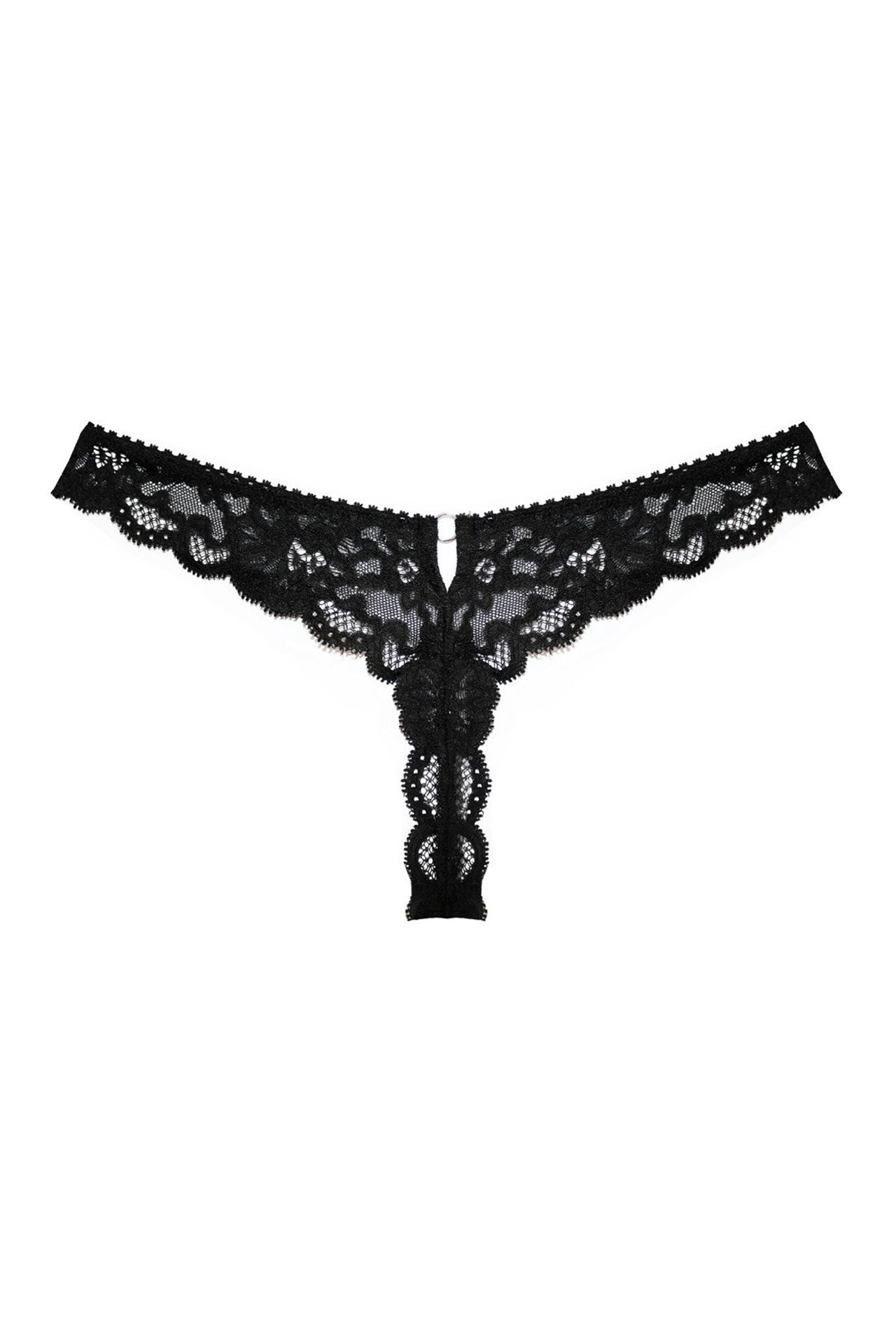 Fleur Du Mal Charlotte Lace Seamless Thong Panty Pack Black Front Detail Image 2 (6555860926579)