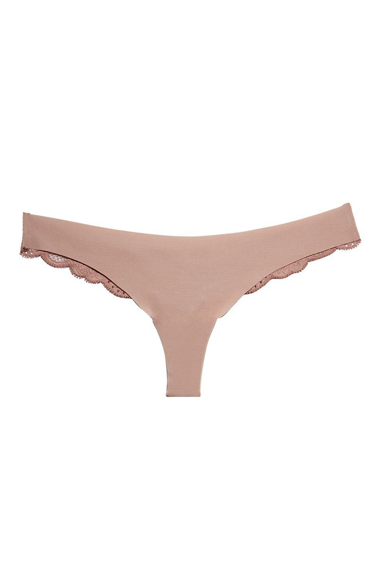 Fleur Du Mal Charlotte Lace Seamless Thong Panty Pack Tan Front Detail Image (6555860926579)