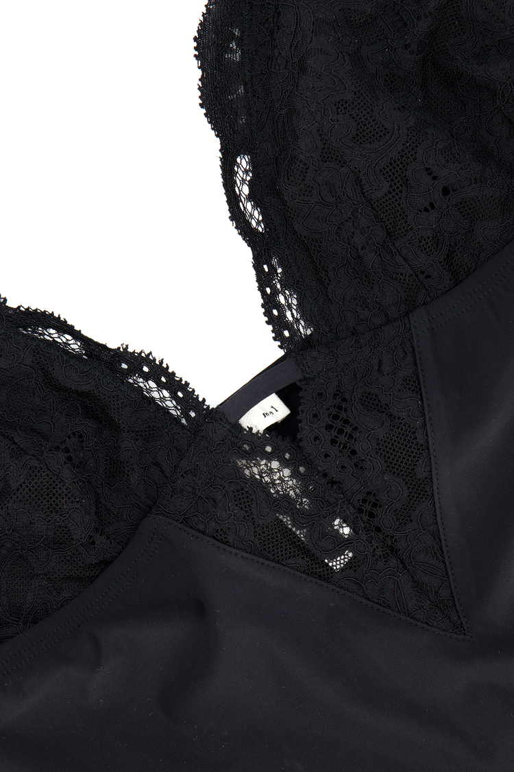 Fleur Du Mal Charlotte Lace V-Neck Bodysuit Black Collar Detail Image (4650308337779)