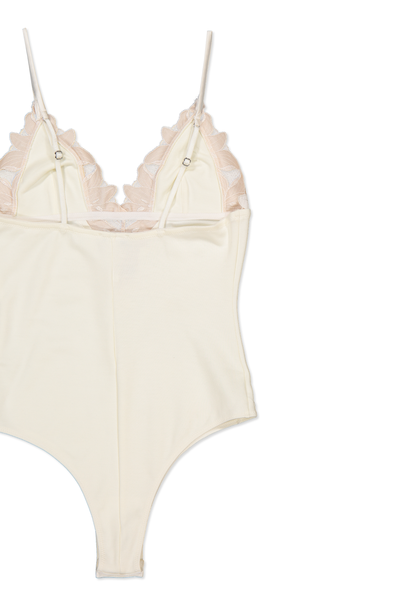 Fleur Du Mal Lily Lace V-Neck Bodysuit White Back Flat Image (6614098935923)