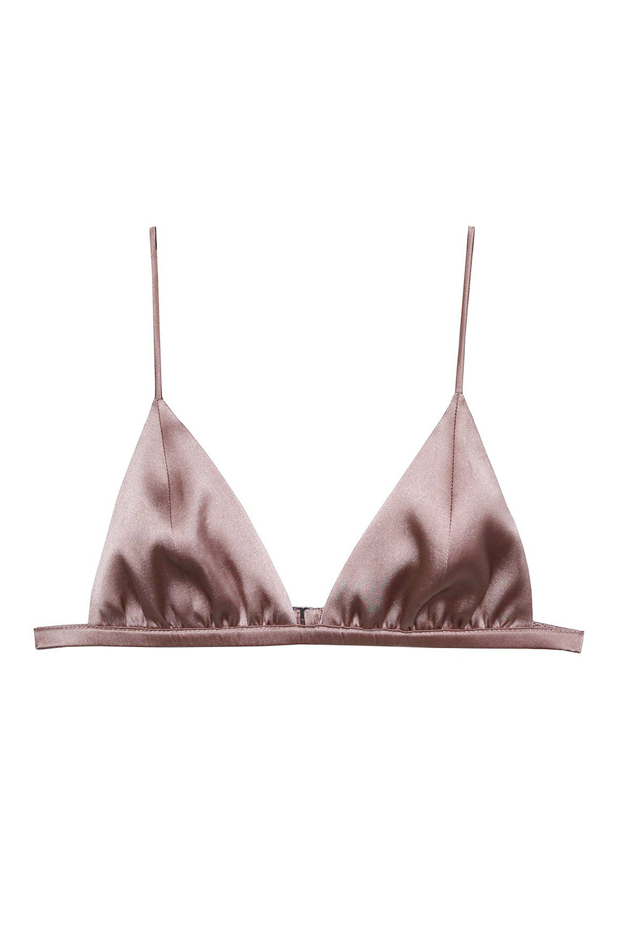 Satin Rose Gold Rose Embroidered Triangle Bra