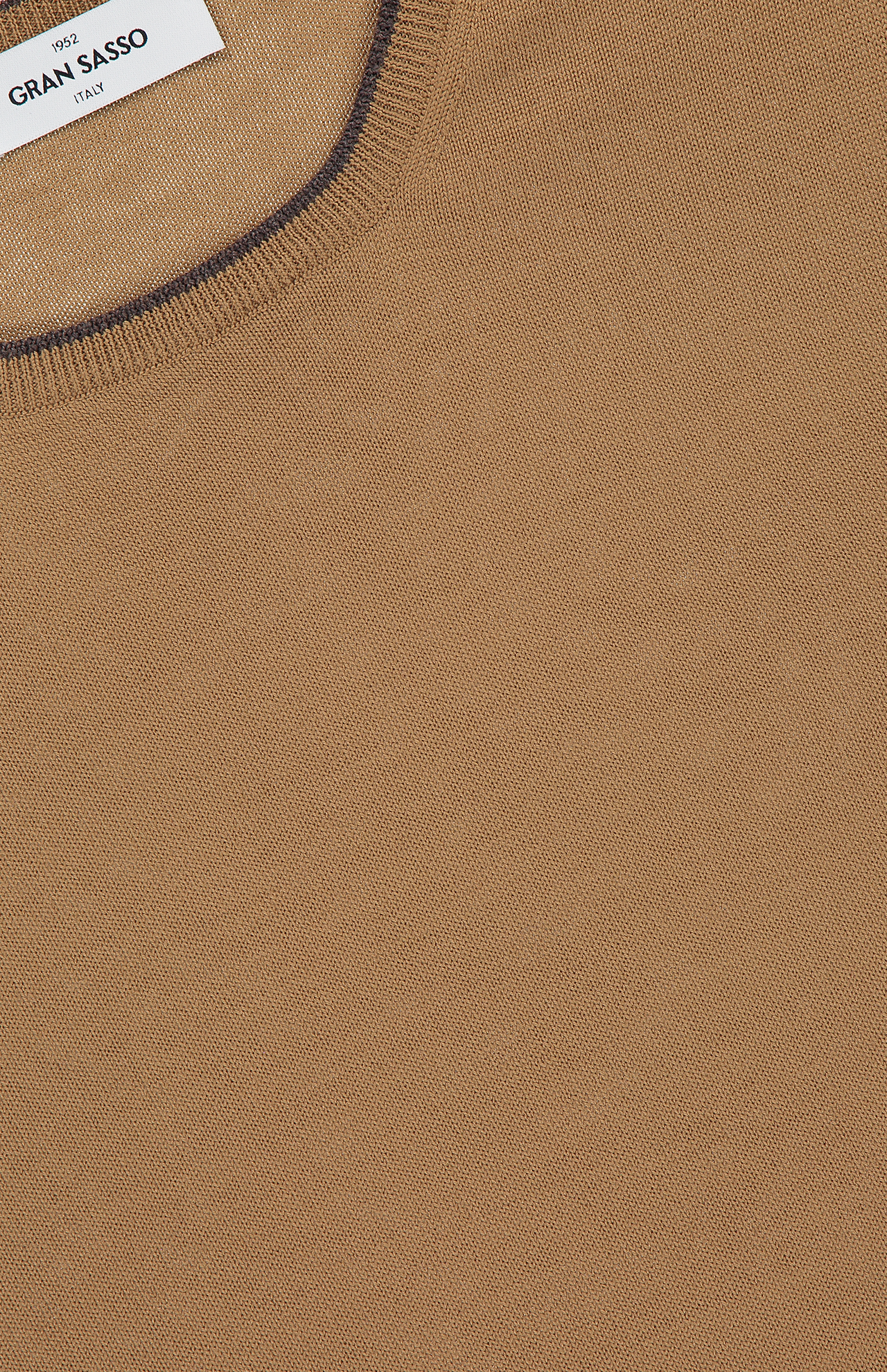 Gran Sasso Tipping Crewneck Sweater Camel Top Detail Image (6897540923507)