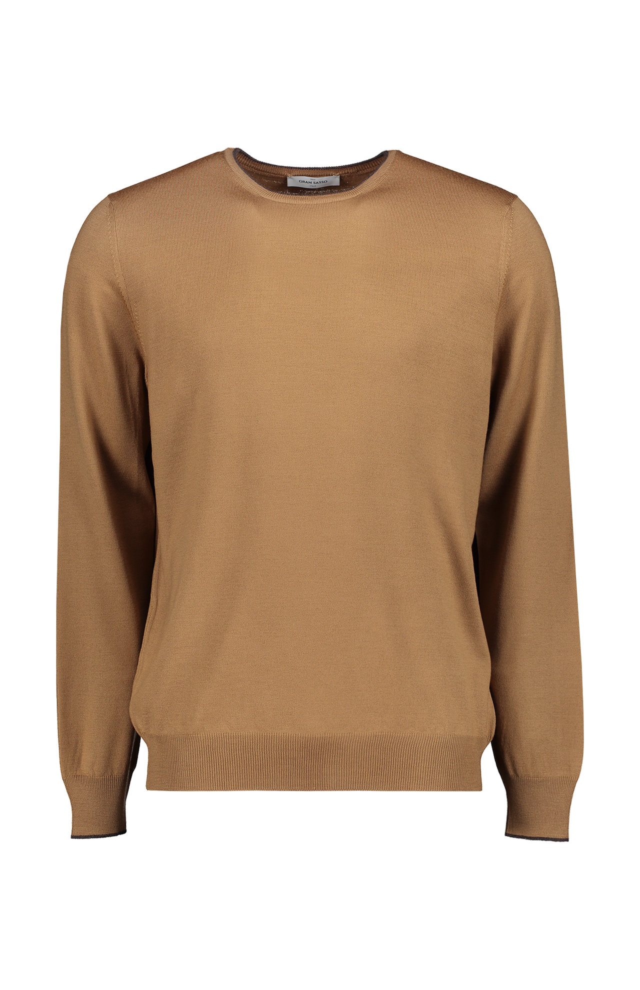 Gran Sasso Tipping Crewneck Sweater Camel Front Mannequin Image (6897540923507)
