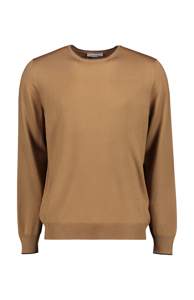 Gran Sasso Tipping Crewneck Sweater Camel Front Mannequin Image (6897540923507)