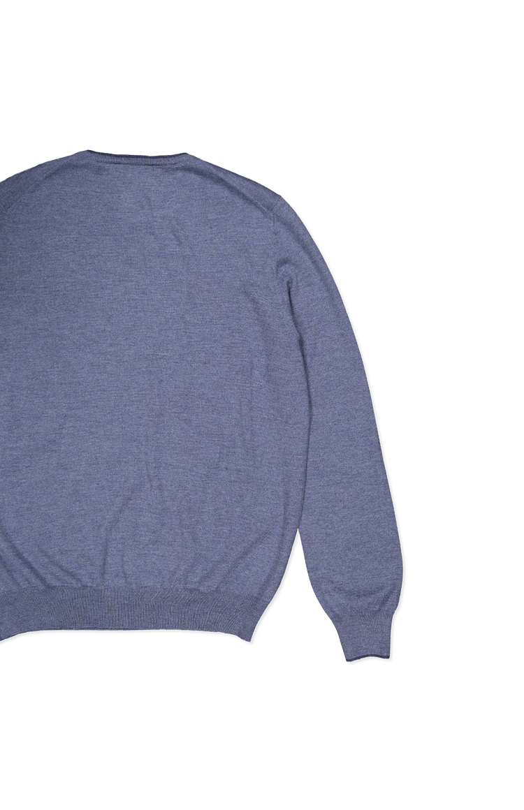 Gran Sasso Tipping Crewneck Sweater Steel Blue Back Flat Lay Image (6897540923507)