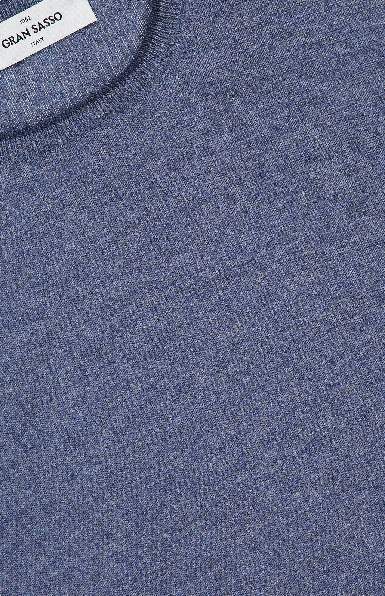 Gran Sasso Tipping Crewneck Sweater Steel Blue Top Detail Image (6897540923507)