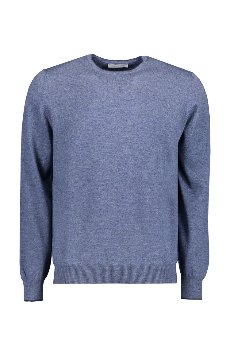 Gran Sasso Tipping Crewneck Sweater Steel Blue Front Mannequin Image (6897540923507)