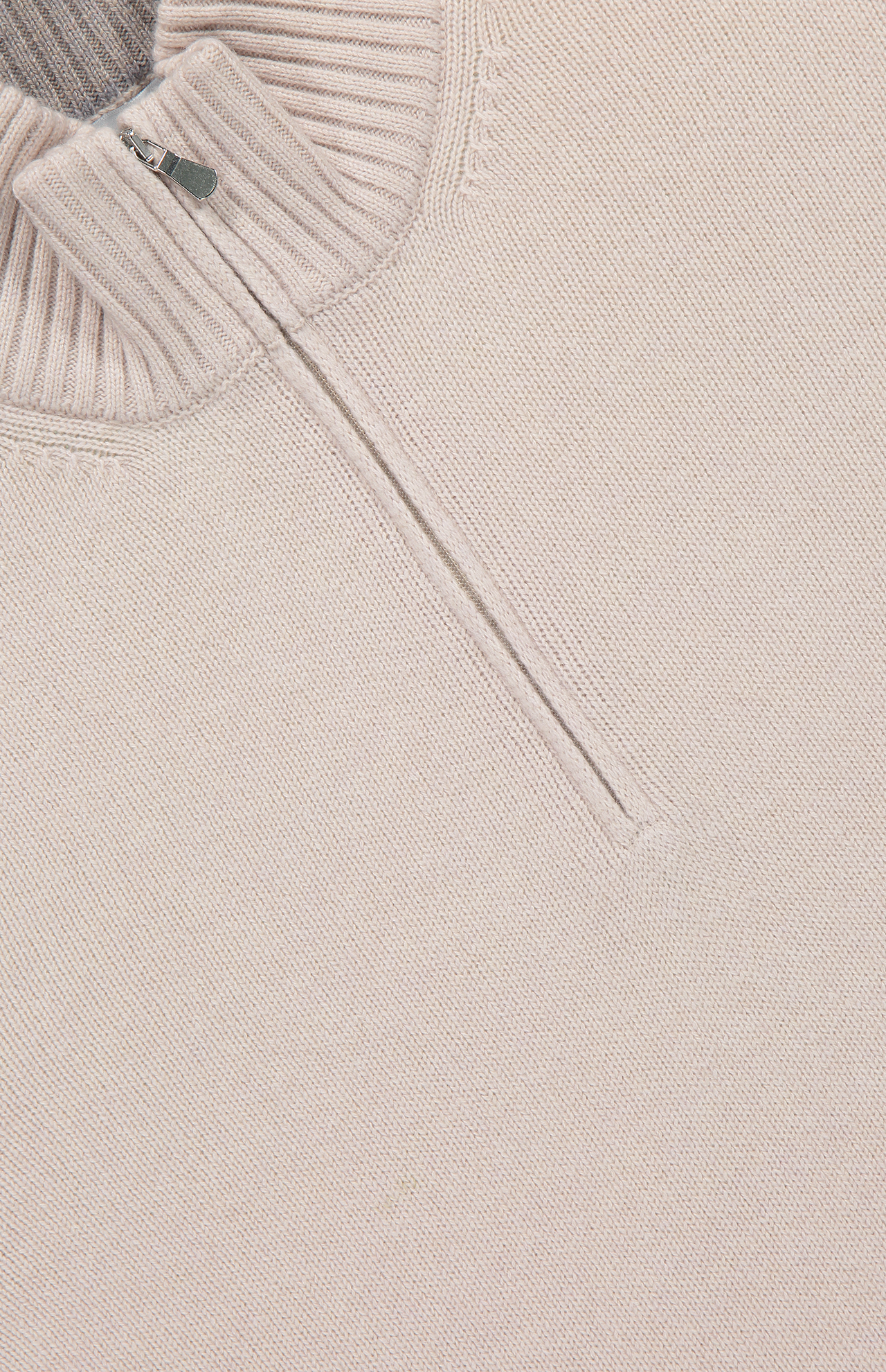Gran Sasso Wool/Cashmere Quarter Zip Sweater in Off-White - Zipper Detail Image  (6897541251187)