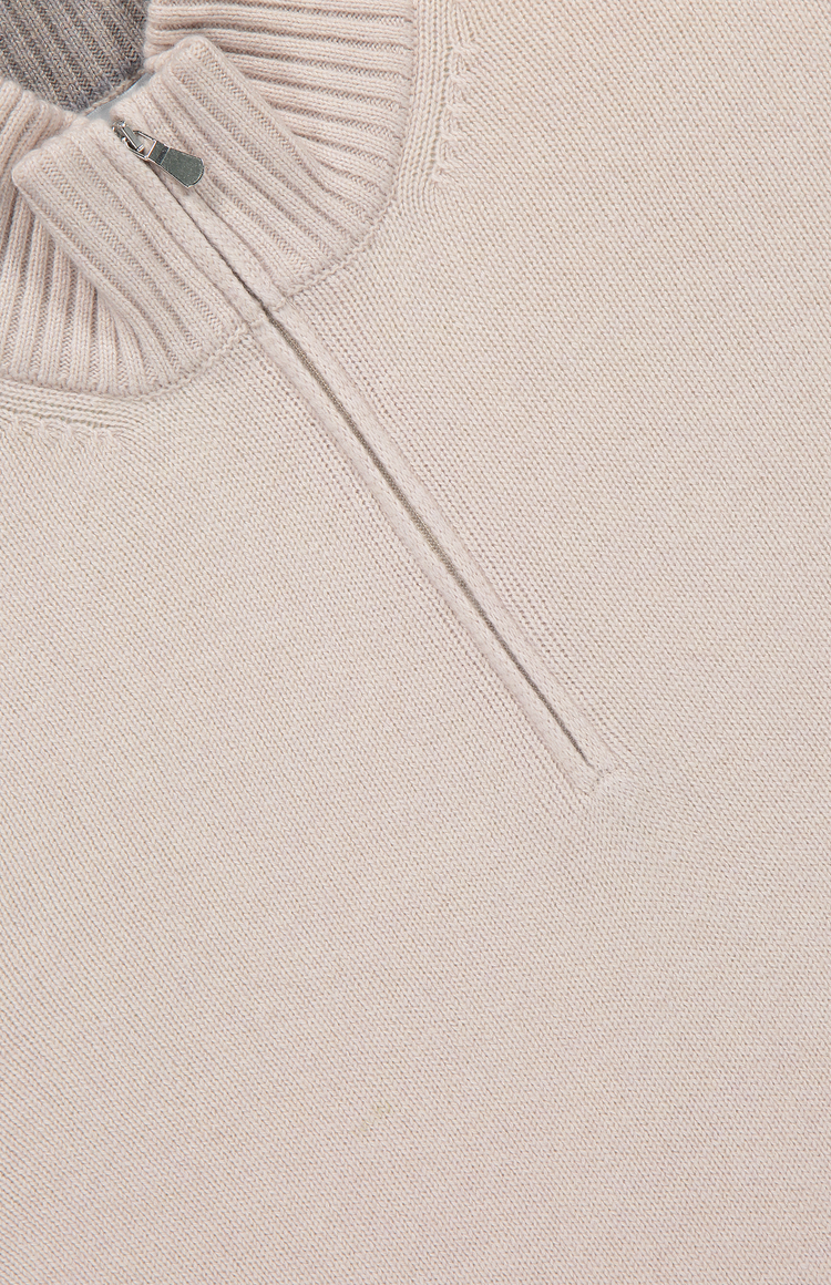 Gran Sasso Wool/Cashmere Quarter Zip Sweater in Off-White - Zipper Detail Image  (6897541251187)