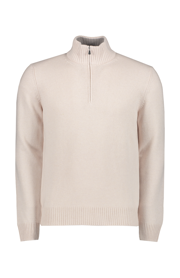 Gran Sasso Wool/Cashmere Quarter Zip Sweater in Off-White - Front Mannequin Image  (6897541251187)