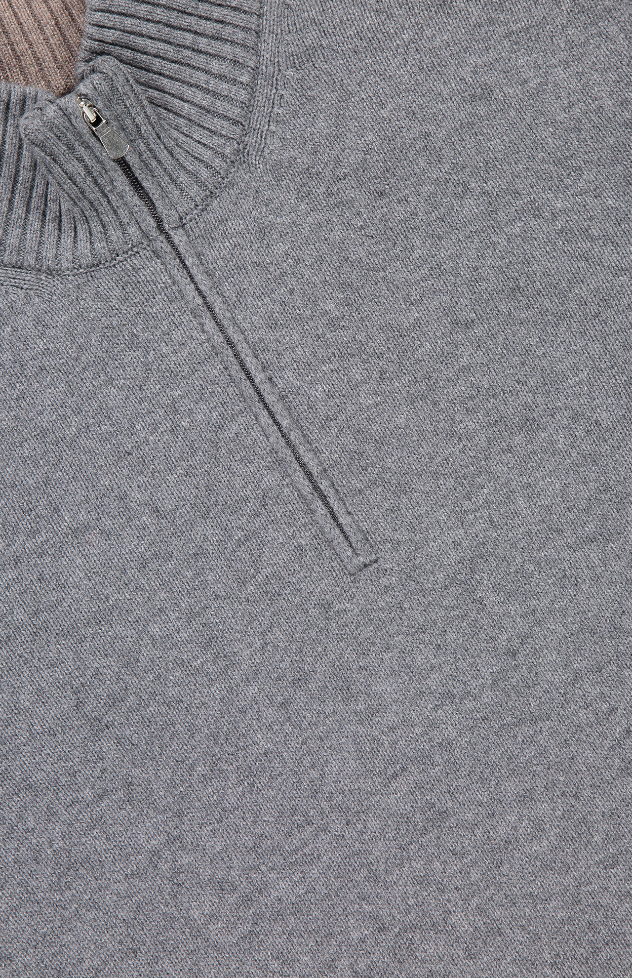 Gran Sasso Wool/Cashmere Quarter Zip Sweater in Grey - Zipper Detail Image (6897541251187)