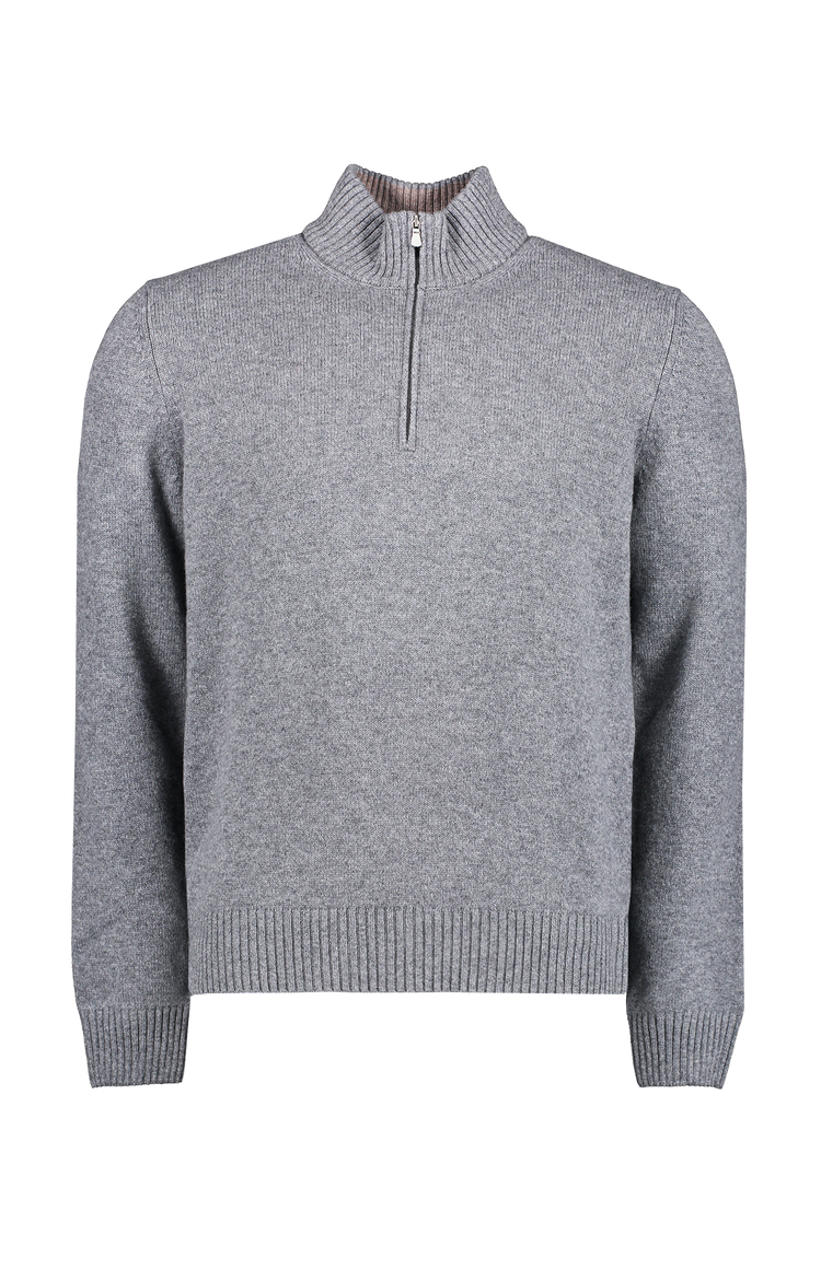 Gran Sasso Wool/Cashmere Quarter Zip Sweater in Grey - Front Mannequin Image (6897541251187)