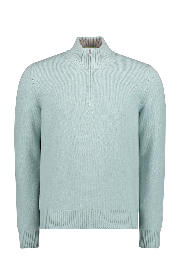 Gran Sasso Wool/Cashmere Quarter Zip Sweater in Mint Green - Front Mannequin Image  (6897541251187)