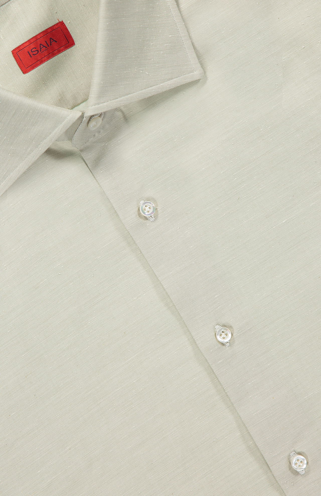 Isaia Solid Dress Shirt Cotton Silk Light Grey Top Detail Image  (7018825646195)