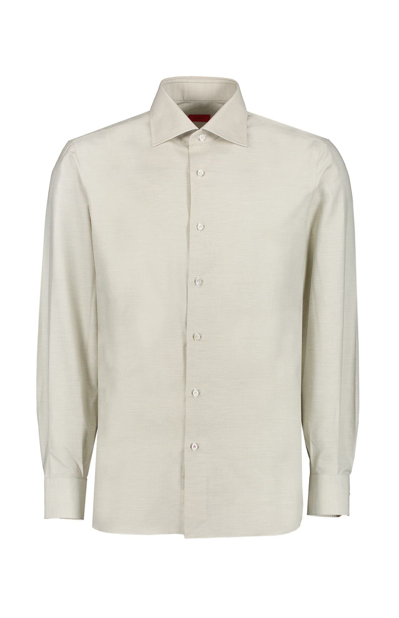 Isaia Solid Dress Shirt Cotton Silk Light Grey Front Mannequin Image (7018825646195)