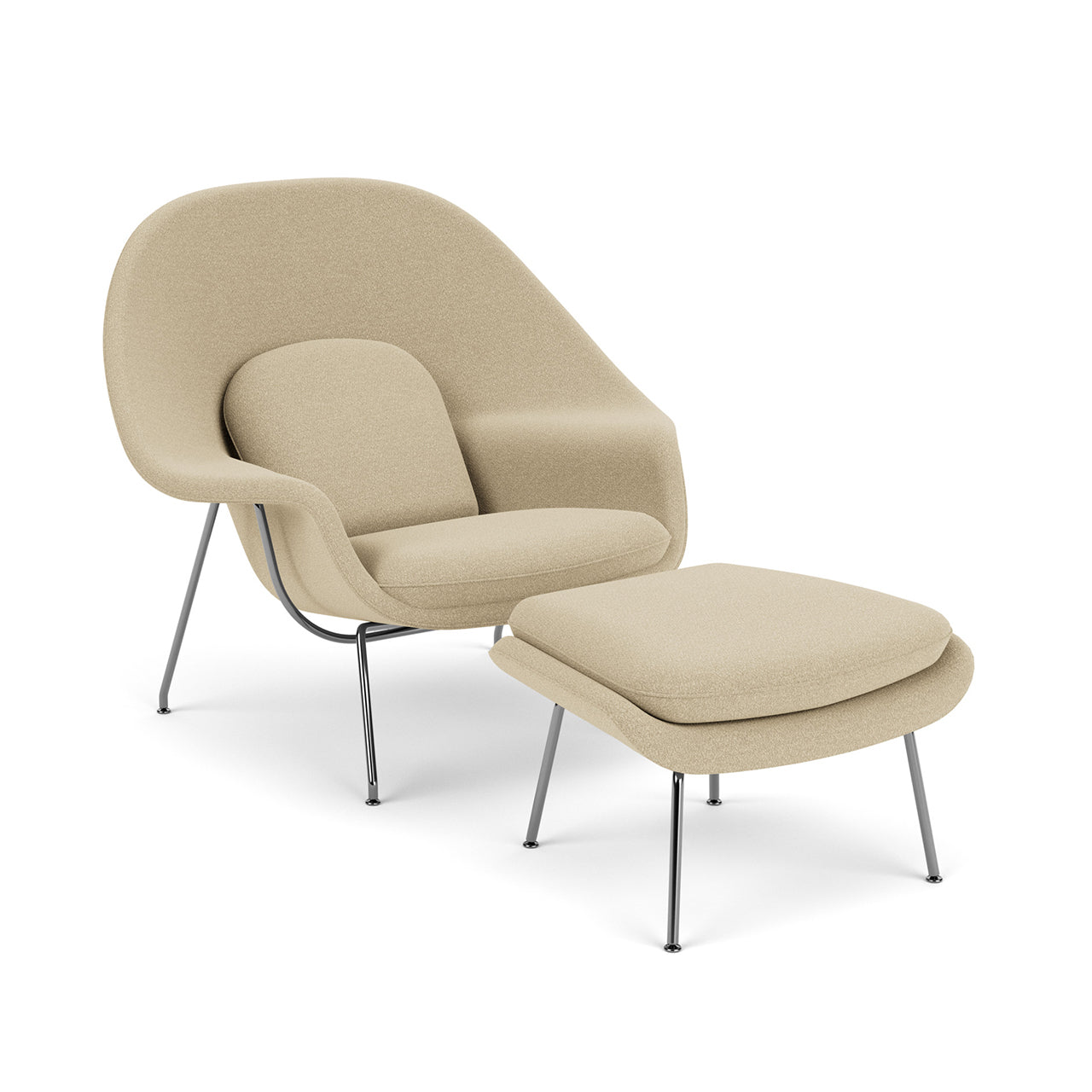 Knoll Womb Chair With Ottoman Designed By Eero Saarinen in Neutral Tan - Front Image (6606269907059)