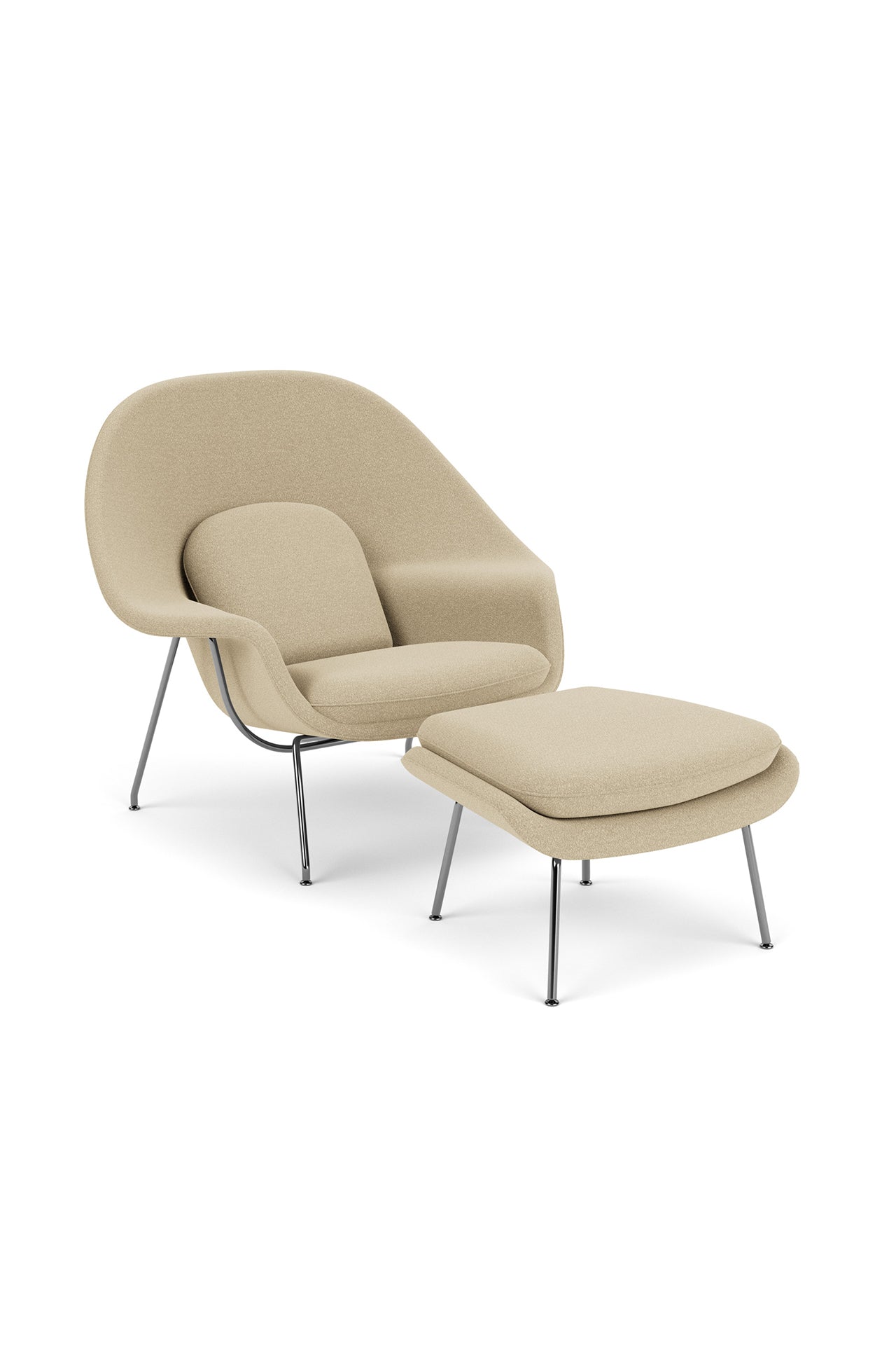 Knoll Womb Chair With Ottoman Designed By Eero Saarinen in Neutral Tan - Front Image (6606269907059)