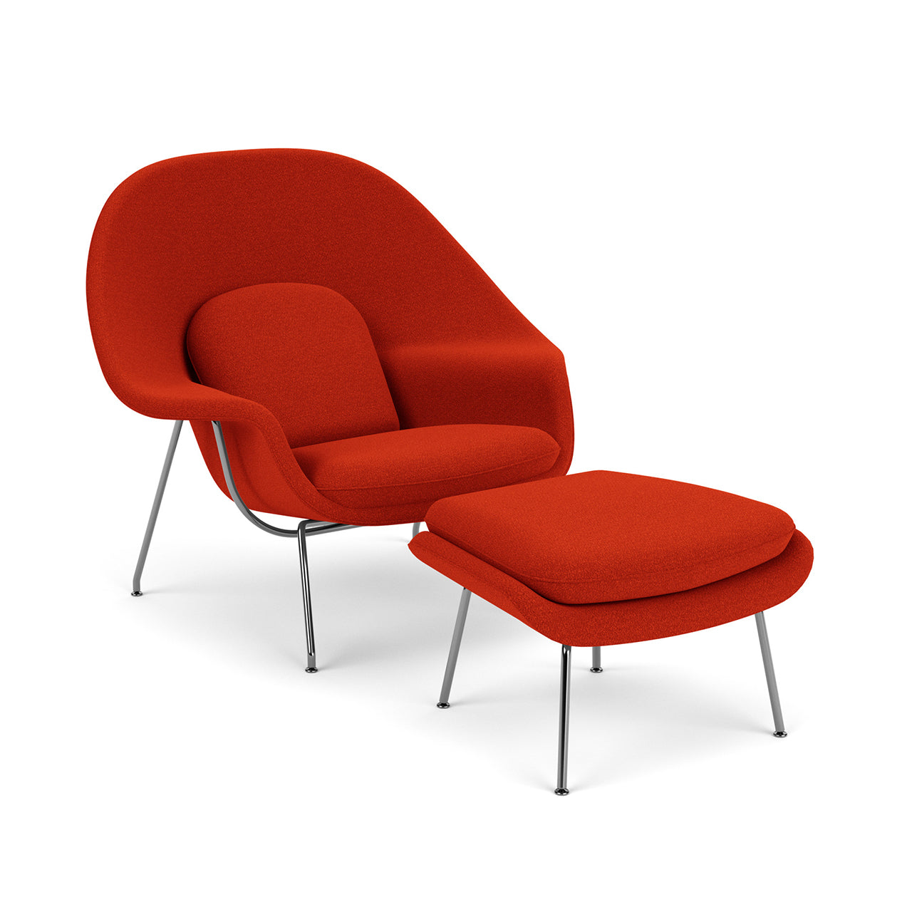 Knoll Womb Chair With Ottoman Designed By Eero Saarinen in Crimson Red - Front Image (6606269907059)