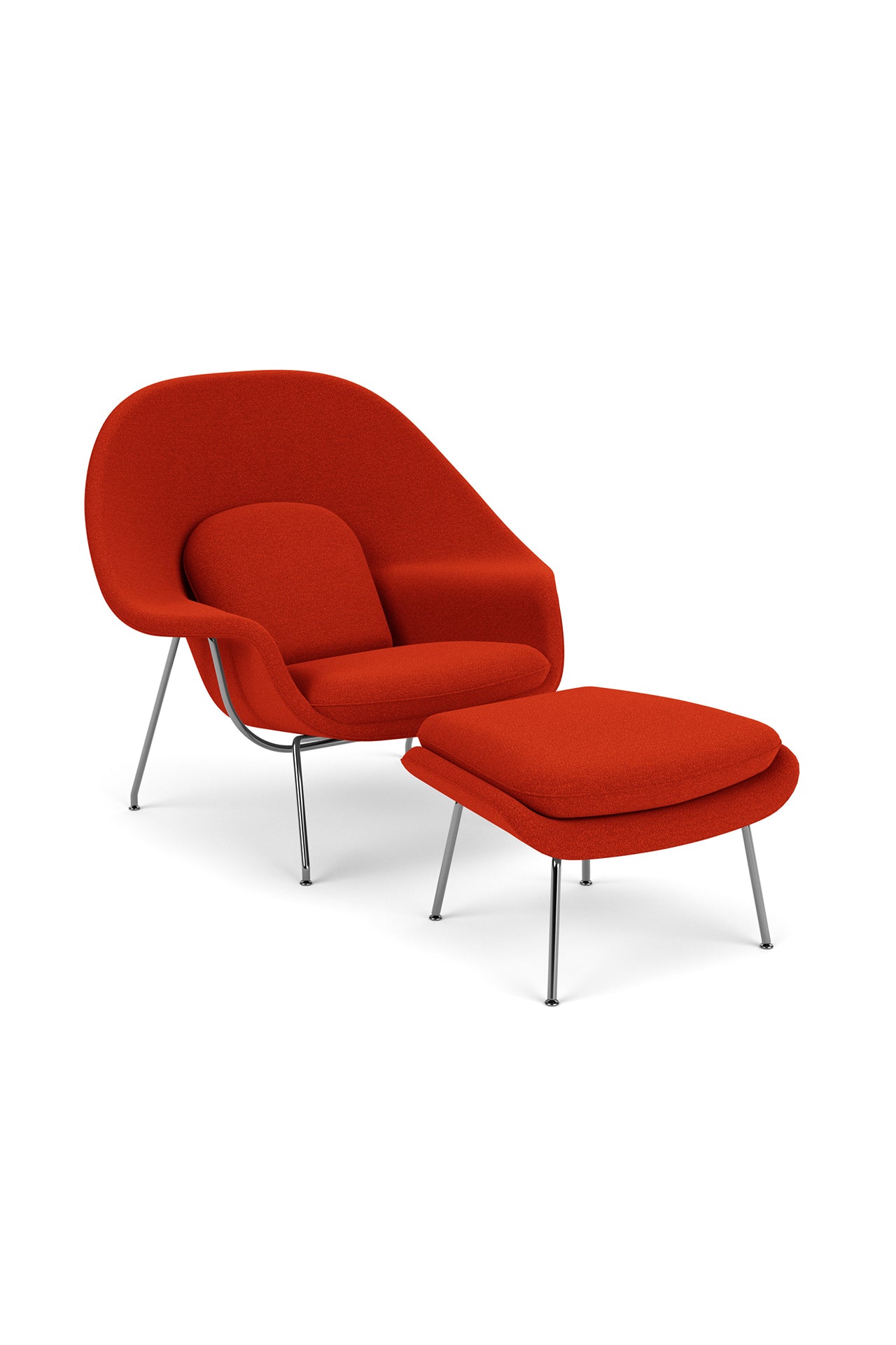 Knoll Womb Chair With Ottoman Designed By Eero Saarinen in Crimson Red - Front Image (6606269907059)